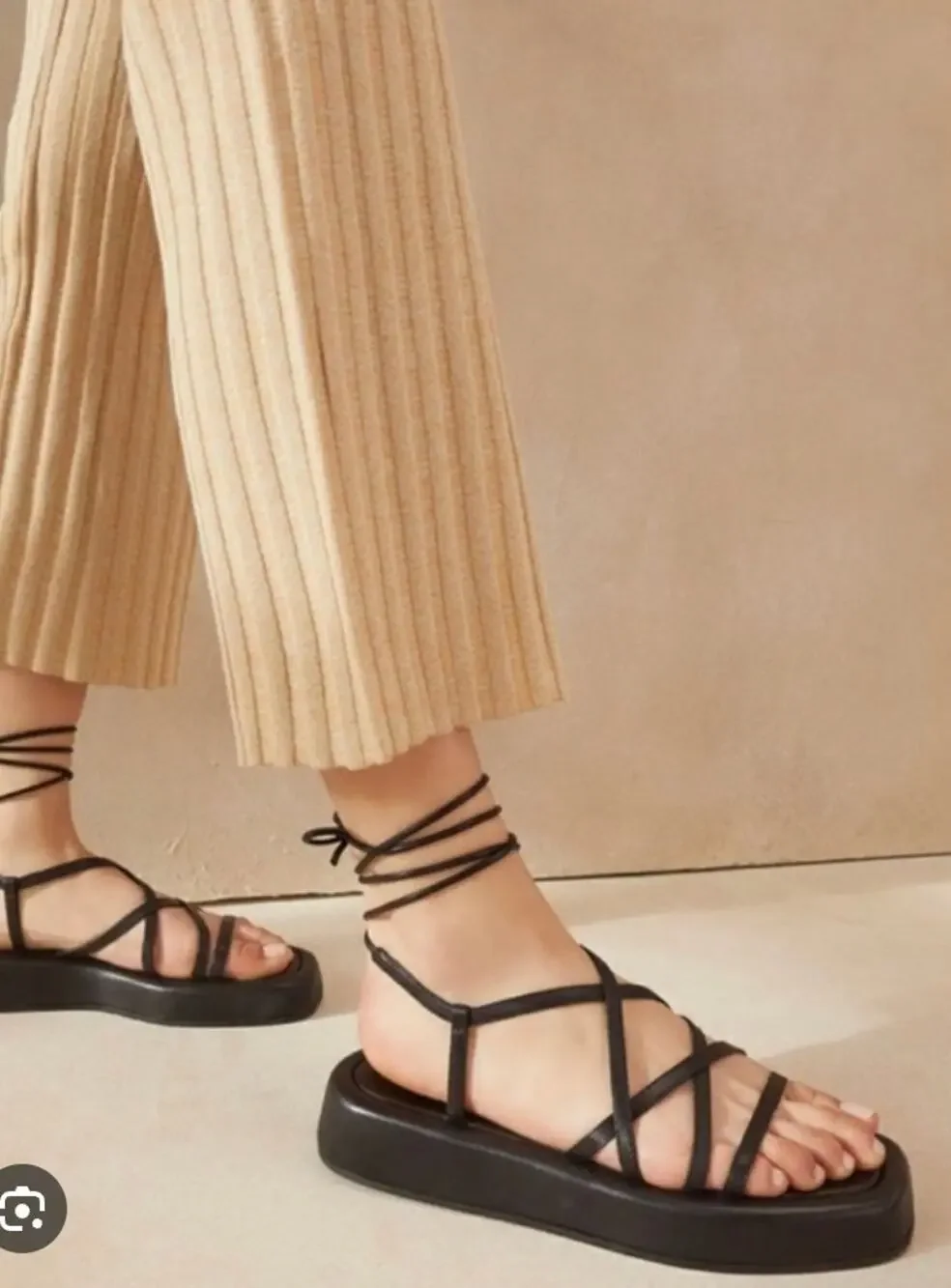 Loeffler Randall Sandals 9.5 Beau Black Strappy Platform Lace Up Square Toe Cute